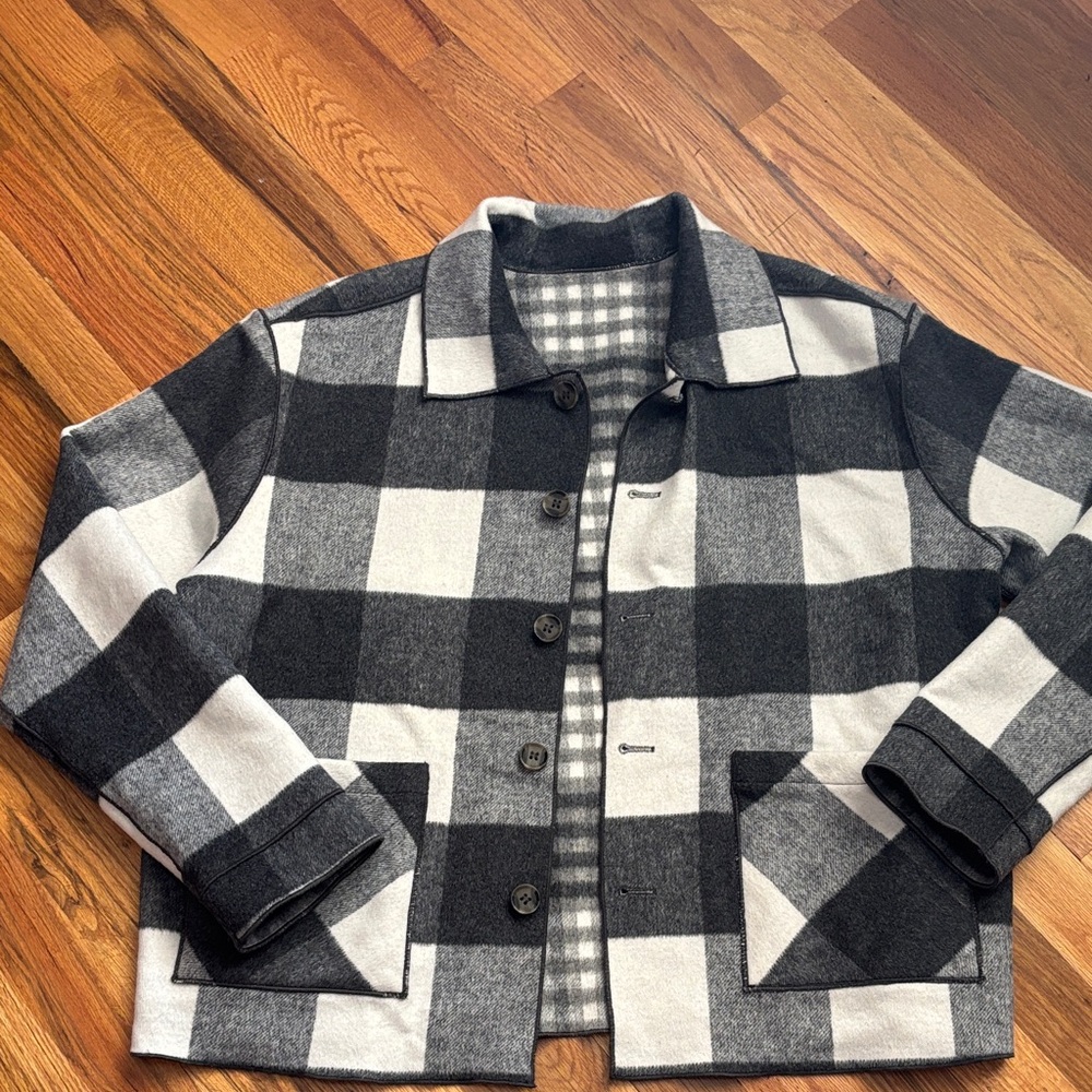 Black and White Wool Chore Coat